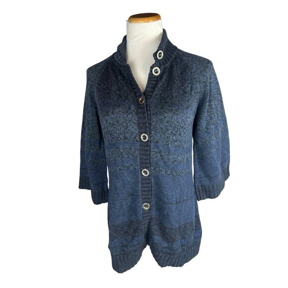Peruvian Connection‎ Blue Button Front Knit Heavyweight Cardigan Med Half Sleeve - Picture 1 of 8